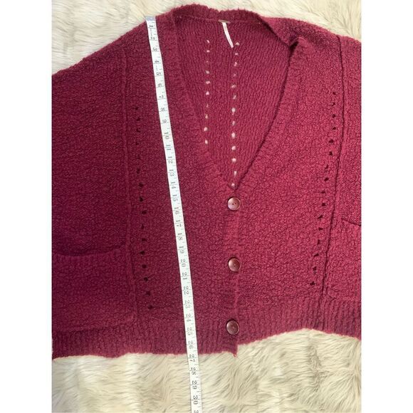 Free People Sweater Fall Friend Oversized Fuzzy Textured Boho Fall Winter Maroon - Picture 8 of 9
